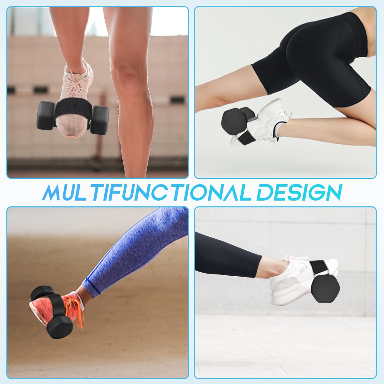 Kisangel 2Pcs Dumbbell Foot Attachment, Tibialis Trainer & Adjustable Ankle Straps for Weight Lifting, Hamstring Curls, Leg Extensions & Hip Strengt Training, Ankle Weight Holder for Home Gym Workouts