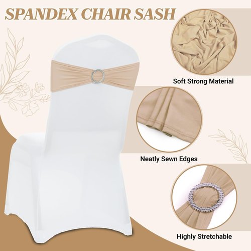MDS Premium Stretch Spandex Chair Sashes - 100 Pack Universal Elastic Covers for Weddings & Events | Champagne Gold