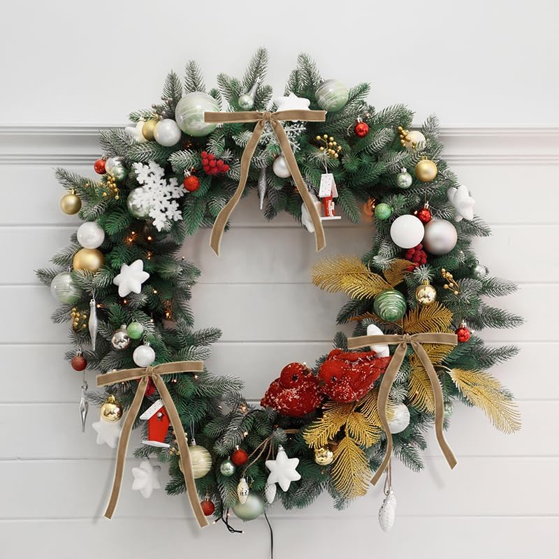 SIMISI Ribbon - 24 Pcs Khaki Velvet Christmas Bows - Vintage Ornaments for Tree, Wreath, Garland (3/8'' Width, 5 x 7 Inch)