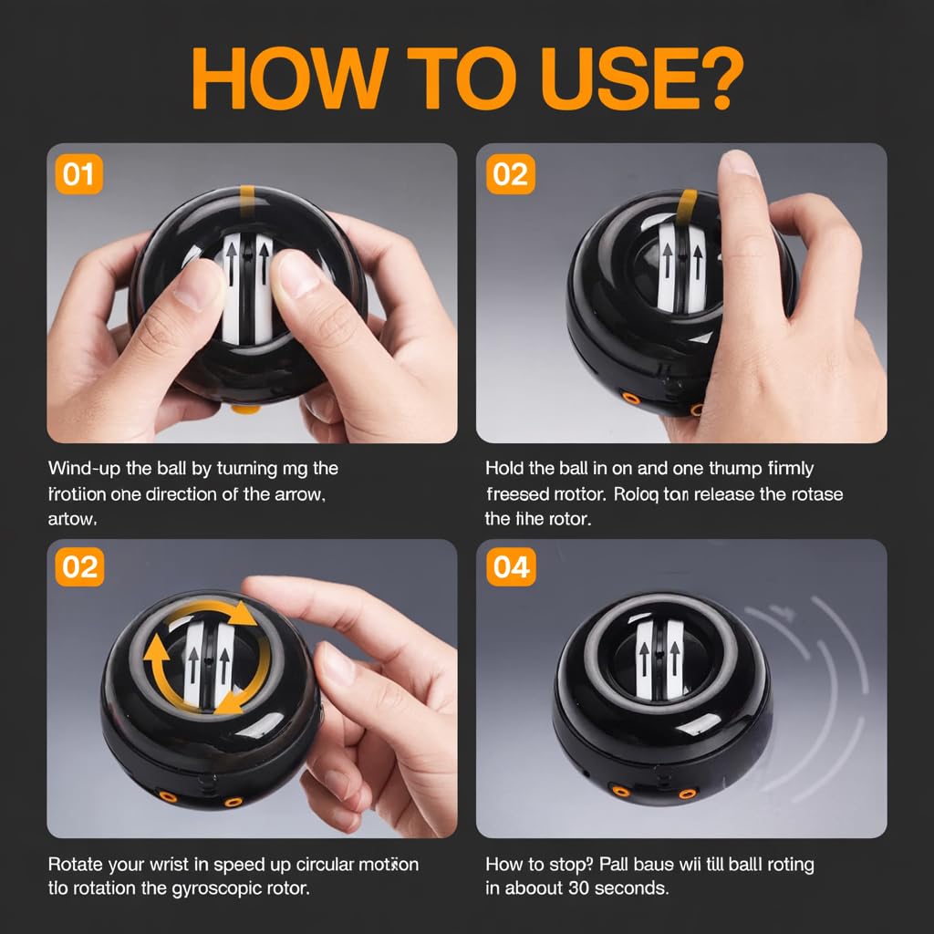 Wrist Trainer Ball Auto-Start, Hand Strengthener, Gyro Ball for Strengthen Arms, Fingers, Gyroscopic Forearm Exerciser