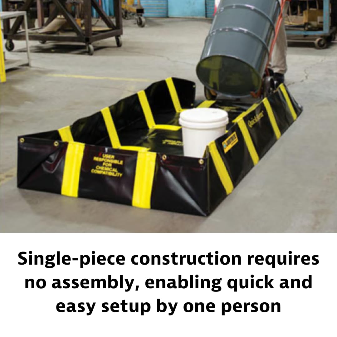 Justrite QuickBerm® with Inside Wall Supports, 12' x 12' x 12", Large Oil Spill Containment Berm, 1075 Gallon Spill Capacity, PVC Coated Fabric, Made in The USA, Black, 28544