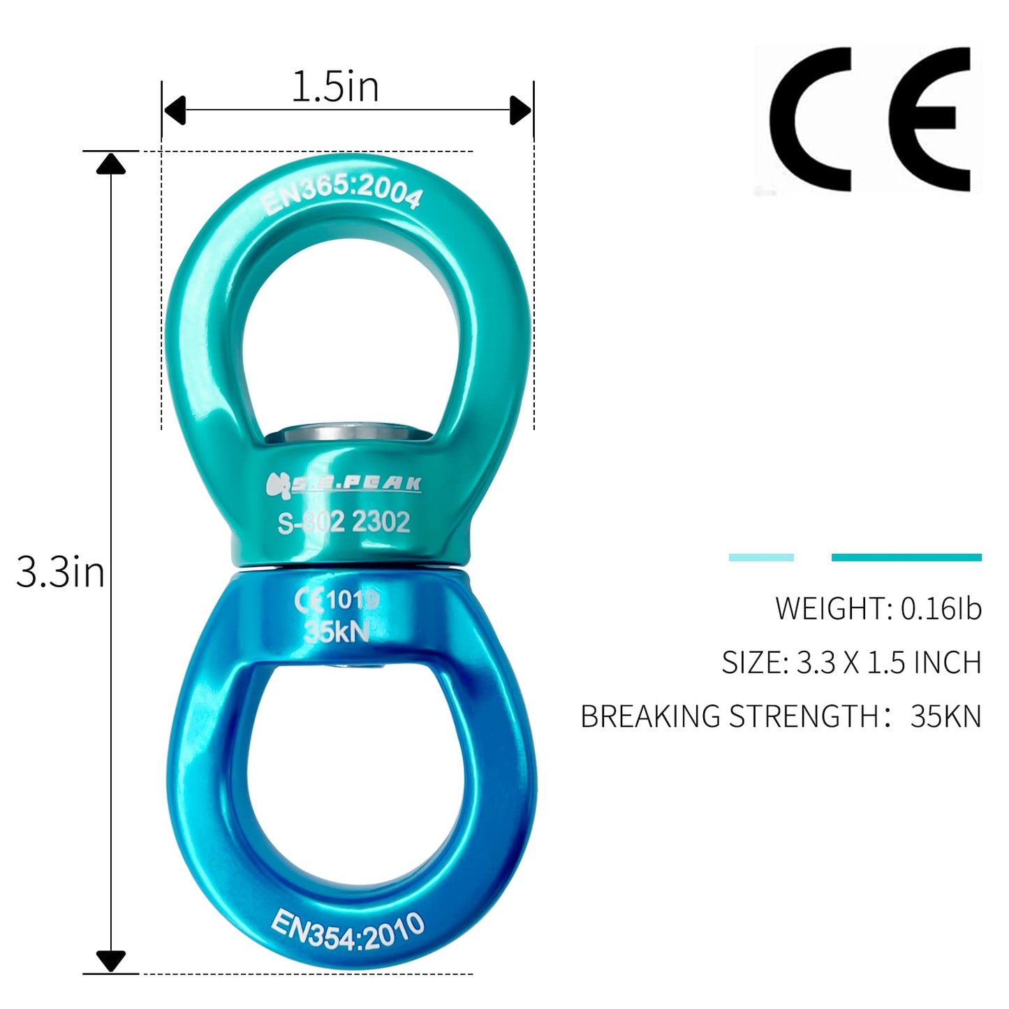 S.E.PEAK 35kN Swing Swivel, CE Certified 360°Rotational Device, Silent Hanging Accessory for Tree Swing, Aerial Dance