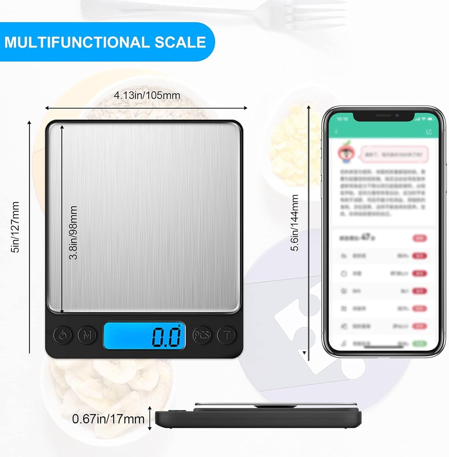 YONCON Digital Food Kitchen Scale - High Accuracy 3000g/0.1g Mini Pocket Scale with LCD Display & Tare Function