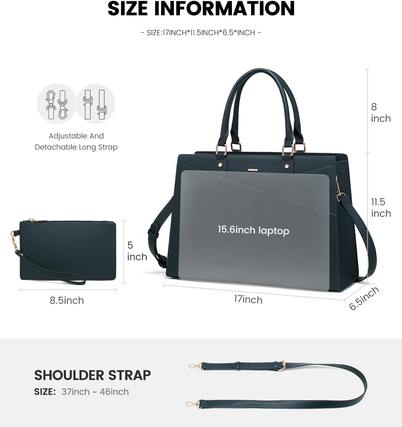LOVEVOOK 15.6 Inch Laptop Tote Bag for Women, Leather Business Office Work Bag Computer Briefcase with Small Clutch fit