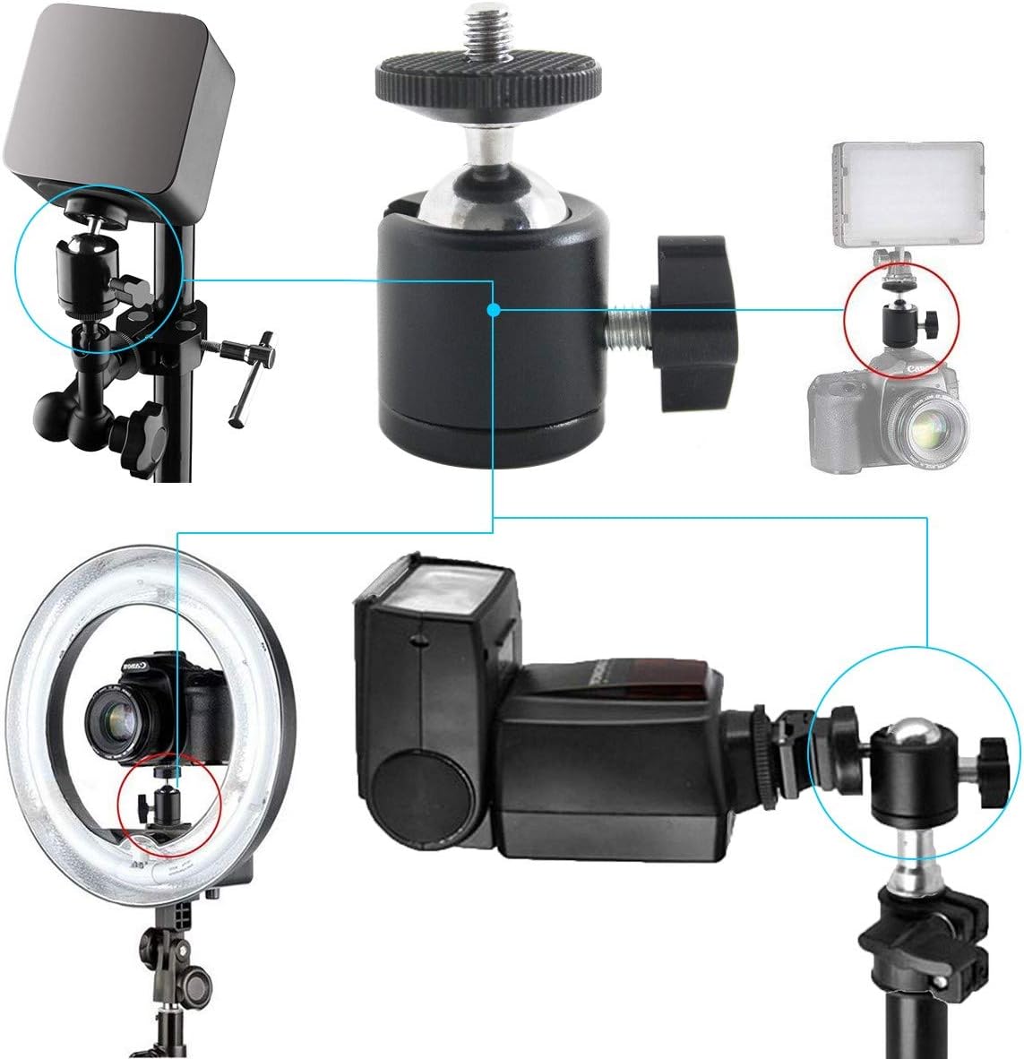EXMAX 360 1/4 2 Pack Degree Swivel Mini Tripod Ball Head with Screw Thread Base for DSLR Camera Camcorder LED Light