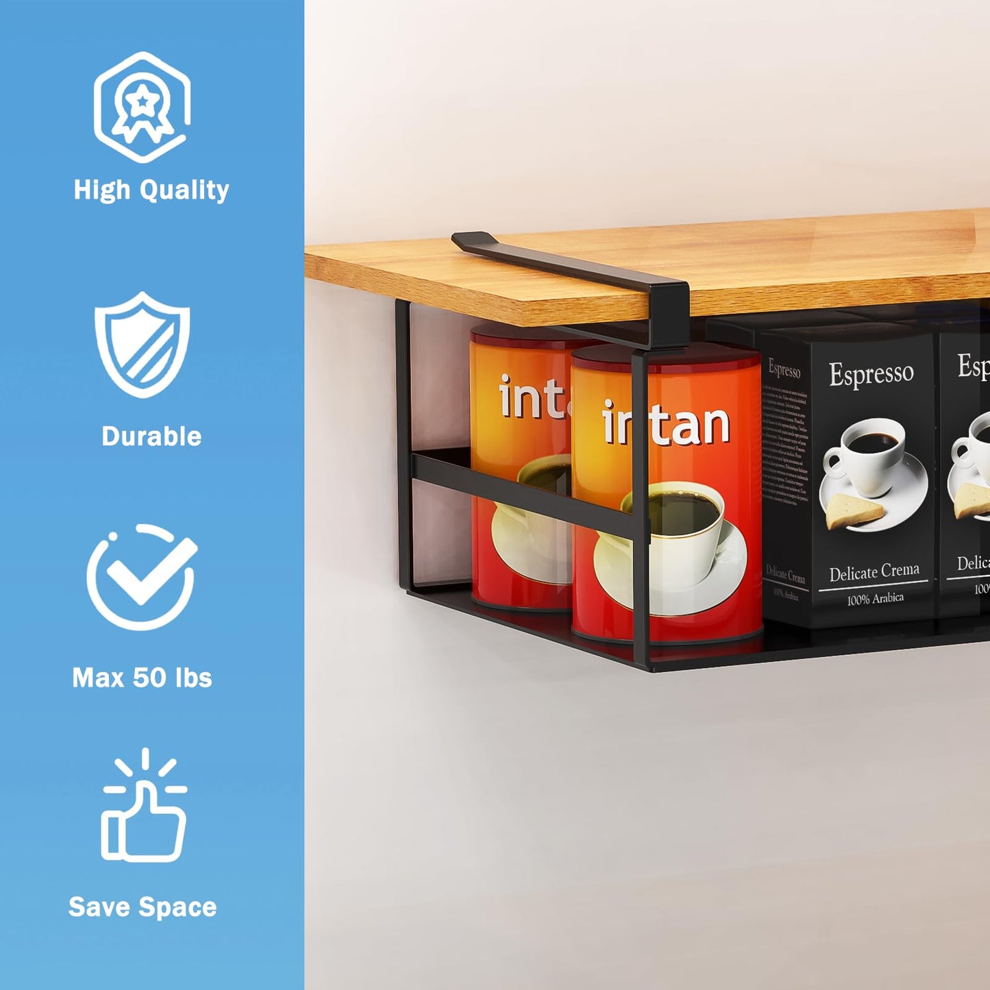 Fengone Under Shelf Storage Basket Organizer Hanging Holder for Kitchen, Pantry, Desk, Bookshelf, Cabinet Heavy Duty Slide-in Hanging Storage Basket (Black Small)