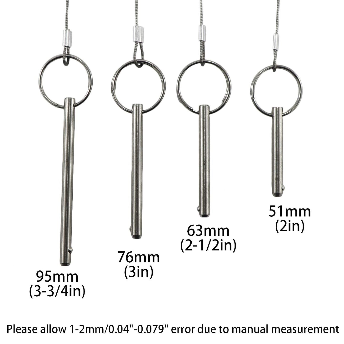 Quick Release Pin, Diameter 1/4"(6.3mm), Total Length 3"(76mm), Effective Length 2.4"(61mm), Full 316 Stainless Steel, Bimini Top Pin, Marine Hardware 4 Pack
