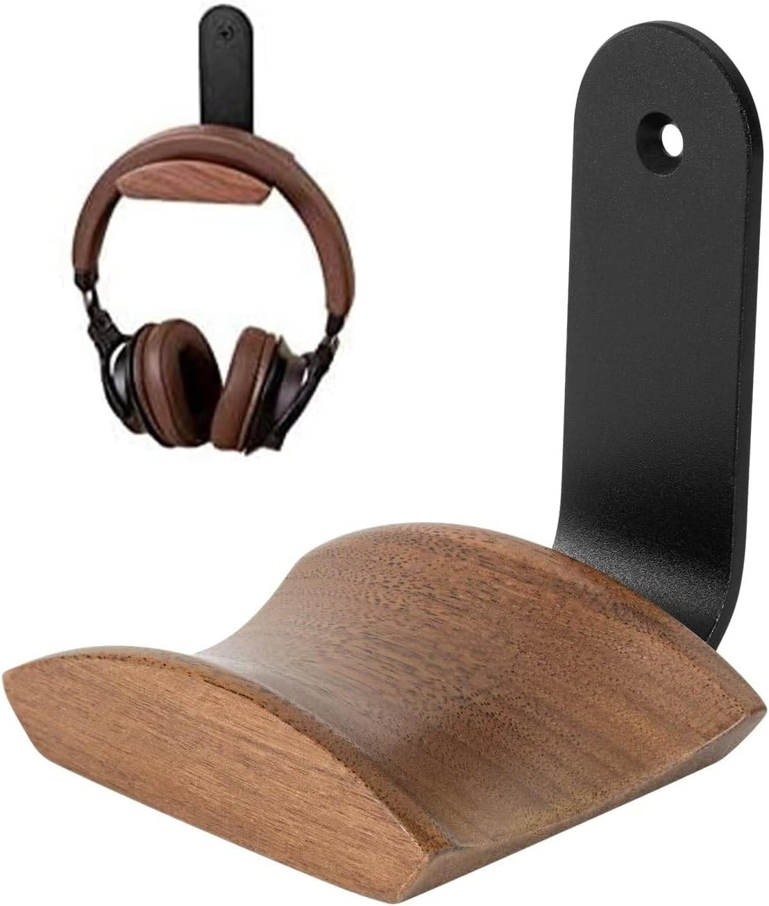 Jcurycke Headset 6cm Holder with Wide Walnut Headrest,Headphone Wall Mount Holder with Adhesive Tape and Screw