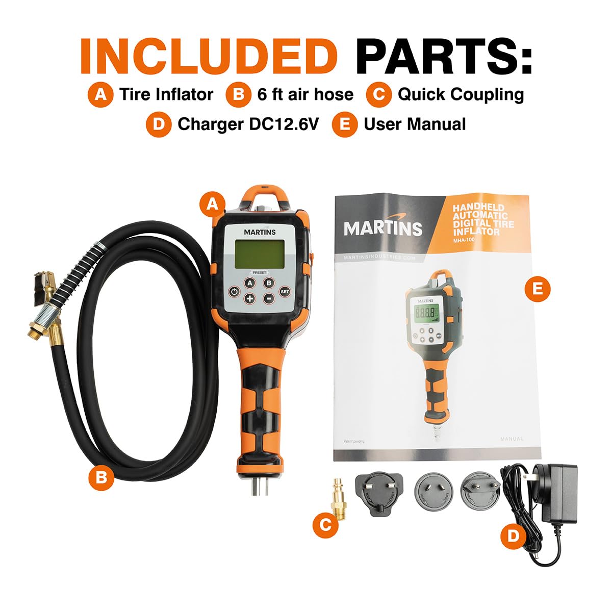 Martins Industries Flatematic Handheld Automatic Tire Inflator - up to 174 PSI, Inflate and Deflate automatically, Rechargeable - Loud signal and stop when set pressure is reach