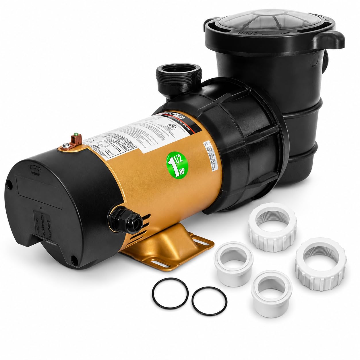 XtremepowerUS 2-Speed Variable Pool Pump 1.5 HP Swimming Pool Pump High-Flow Above-Ground Pump Large Strainer w/ 1.5" Slip On Fitting Set