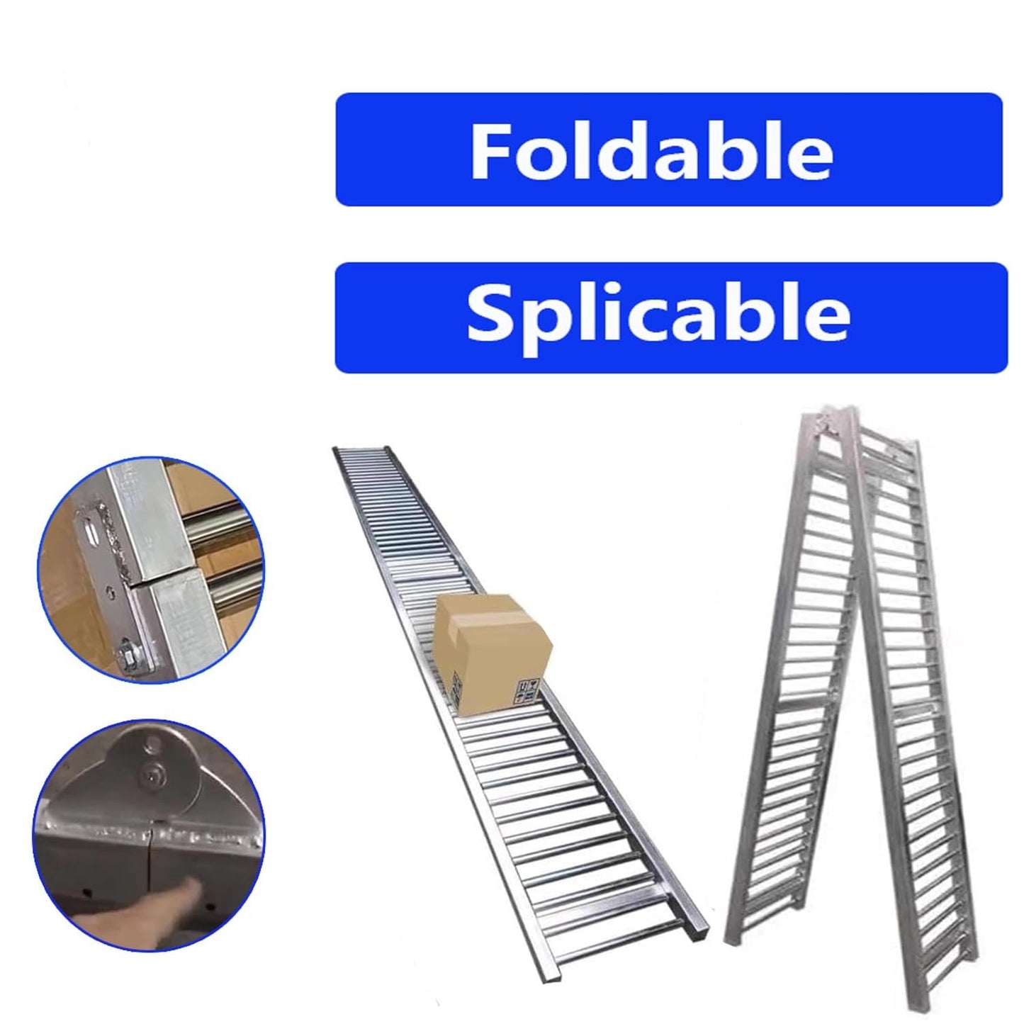 Portable Heavy-Duty Roller Conveyor Table, 50cm Wide, Foldable Flow Rail Rollers, 330 Lbs Stainless Steel Frame for Warehouse Freight Handling & Assembly Line (1m/3.3ft)