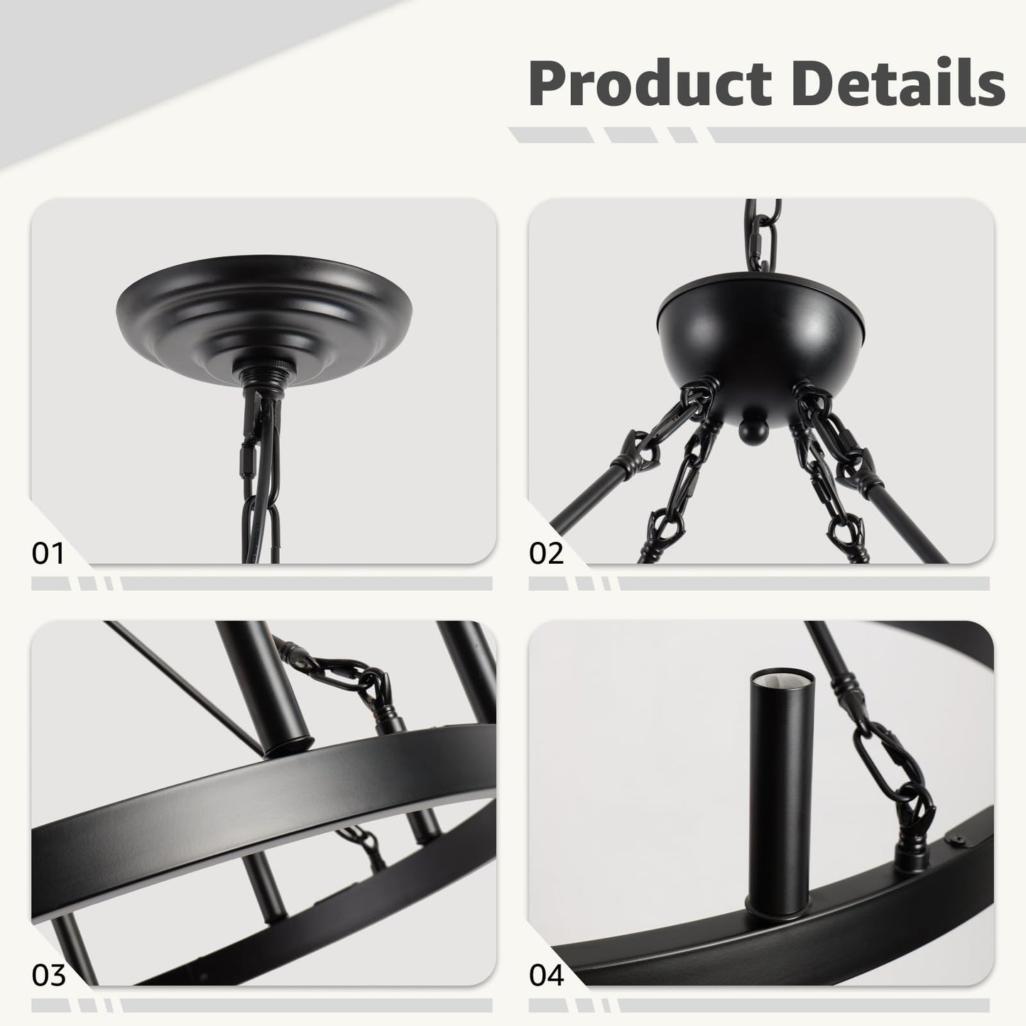 VBKK Wagon Wheel Chandelier 32" 12-Light, Round Black Chandeliers Farmhouse Modern Wagon Wheel Light Fixtures, for High Ceiling Dining Living Room, Foyer, Entryway
