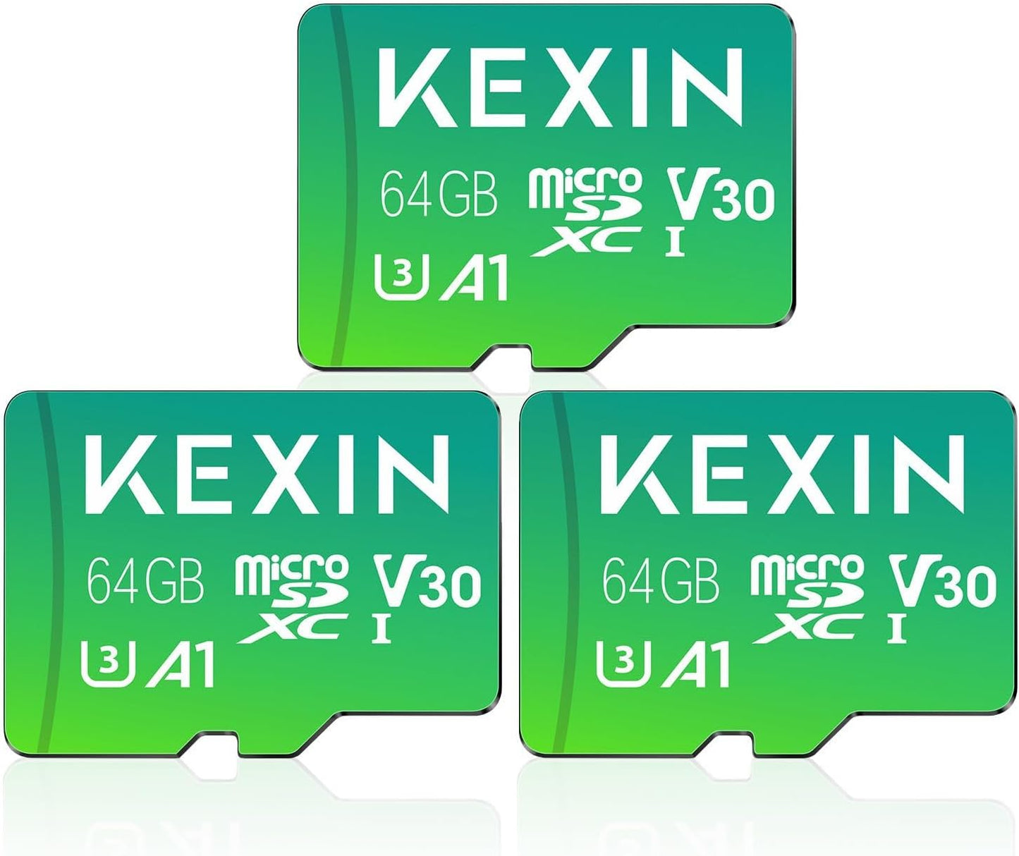 KEXIN 64GB 3 Pack 85MB/s 4K, V30, A1, C10, 4K Tablet,64 Micro SD Card with Adapter - Up to UHD High Speed microSDXC