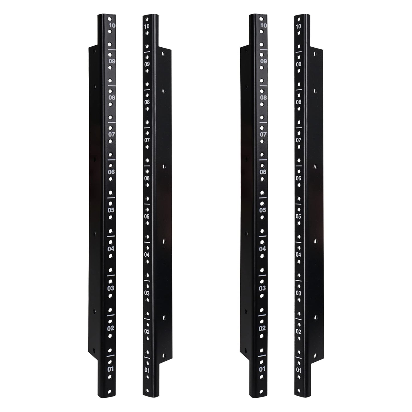 Sound Town 4-Pack 10U Steel Rack Rails, with Black Powder Coated Finish and Screws (ST-RR-10UX2)