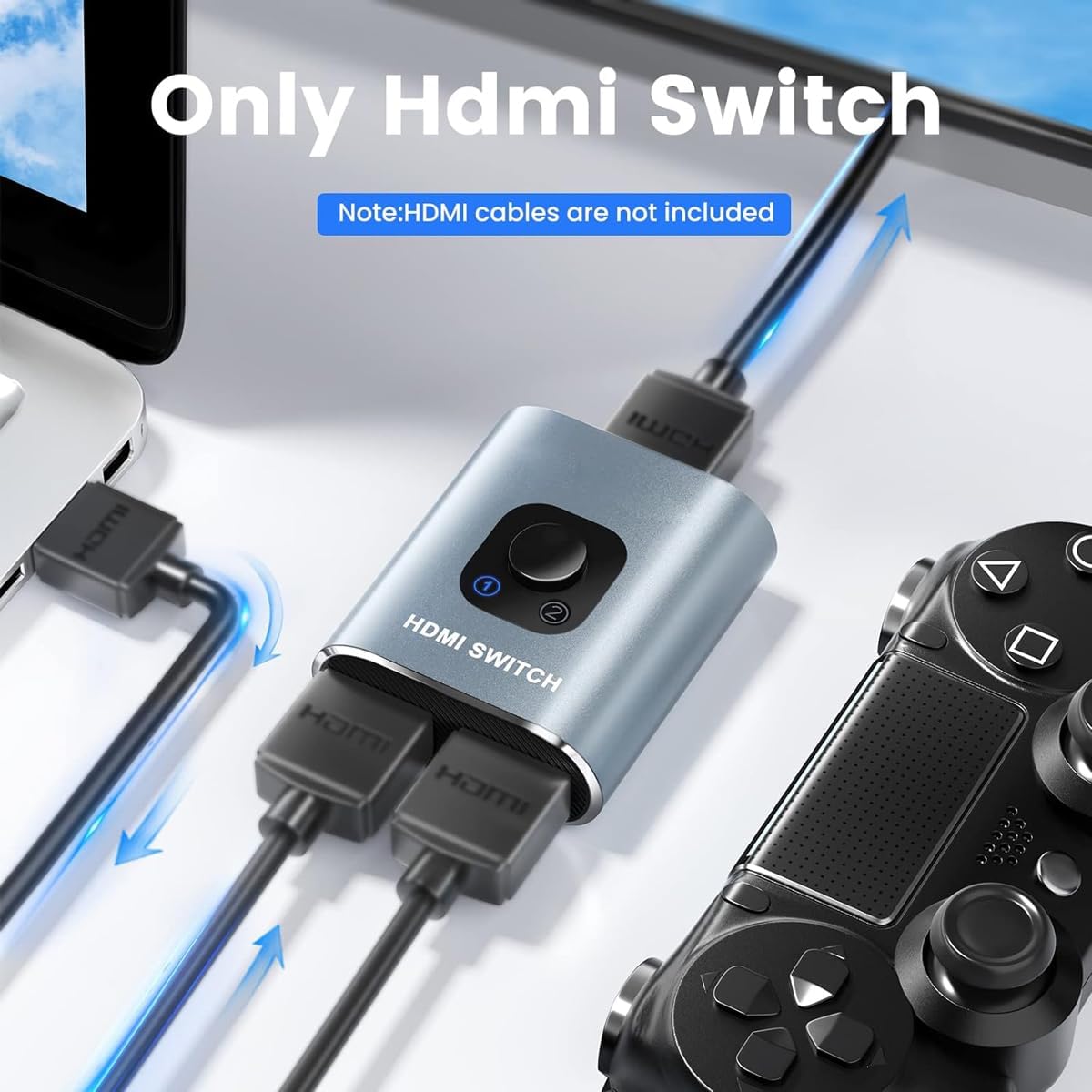 SCSXGO 4k@60hz 2 1 PS5/4/3 HDMI Switch Splitter, Aluminum Bidirectional HDMI Switcher in Out, Manual HDMI Hub Supports