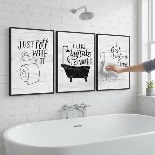 3Pcs Minimalist Bathroom Wall Art - Funny Quotes Prints for Toilet & Bathtub | Unframed 12x16in
