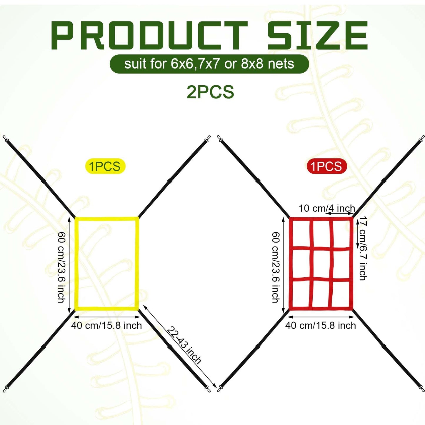 Leyndo 2 Pcs Adjustable Strike Target for Baseball Net Practice Throwing Hitting Strike Zone Accuracy Full and 9 Pocket Pitching Target Team Training Aid for 6 x 6, 7 x 7, 8 x 8 ft Nets