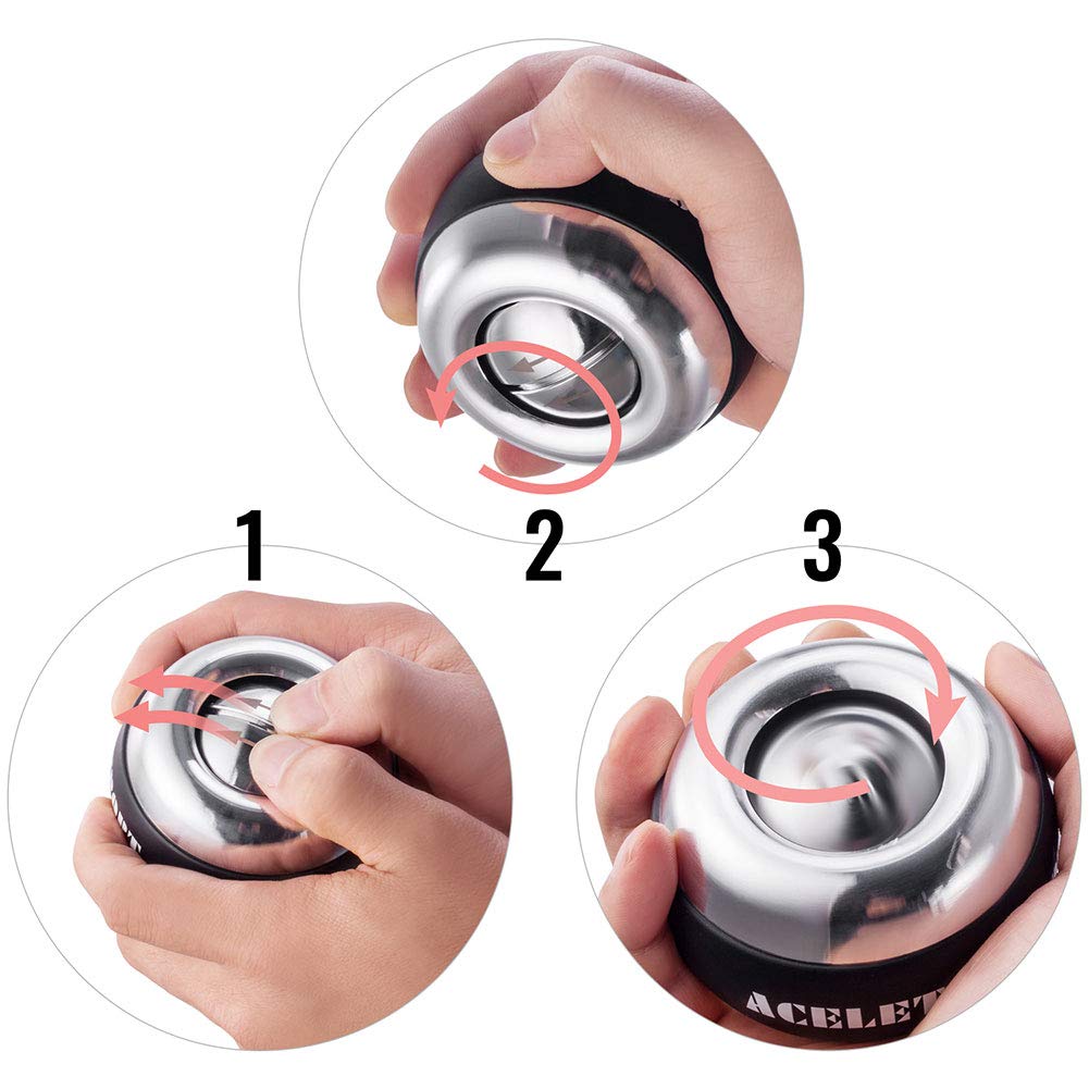 ACELETE Gyro Ball Wrist Exerciser Gyroscope Ball Forearm Strengthener for Stronger Wrist Bones and Muscle (Metal with Counter)