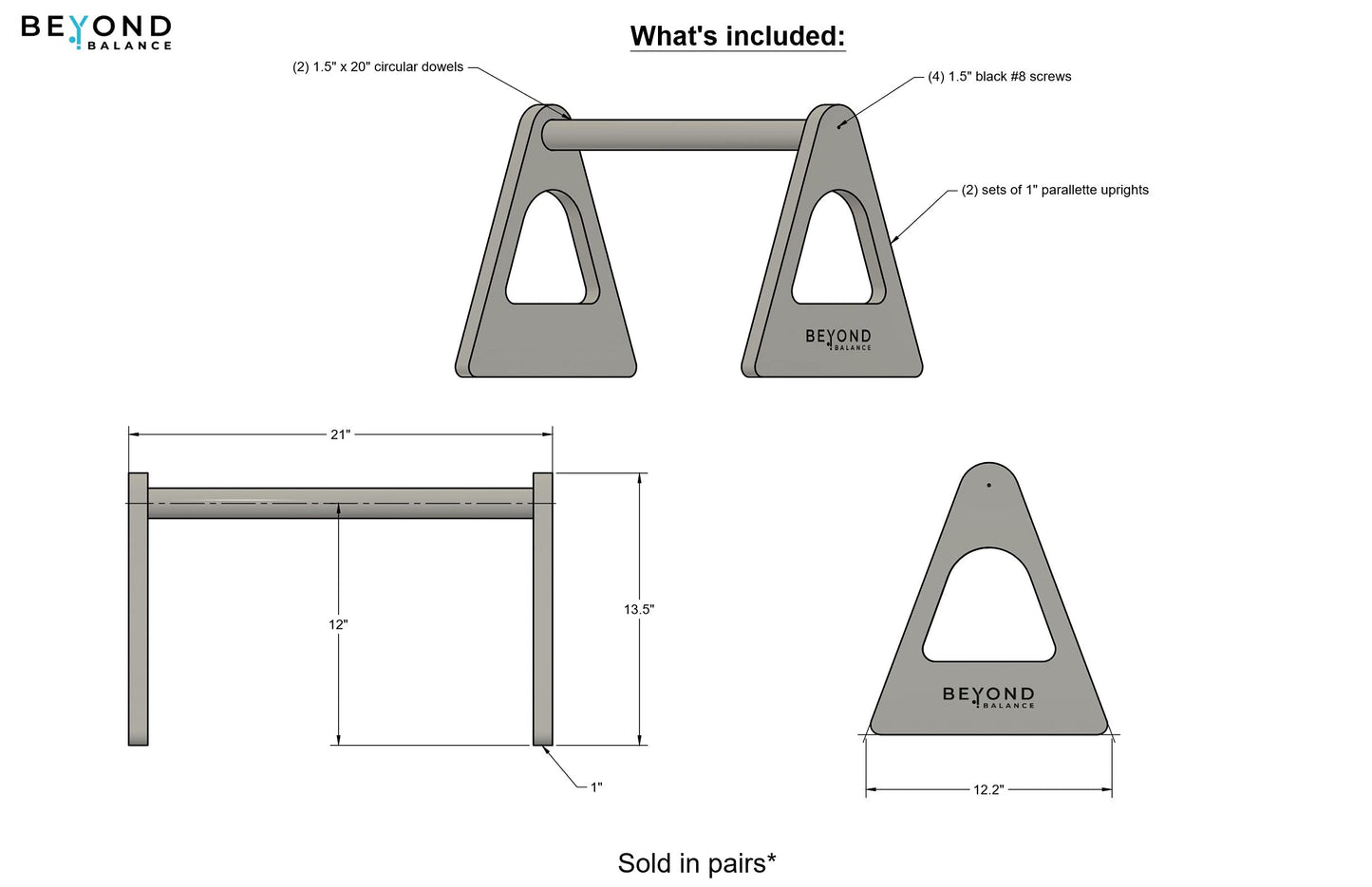 Beyond Balance Wood Parallettes Push-up Bar Dip Station | Handstands Planche Push-ups L-sits Dips Acrobatics (Large)