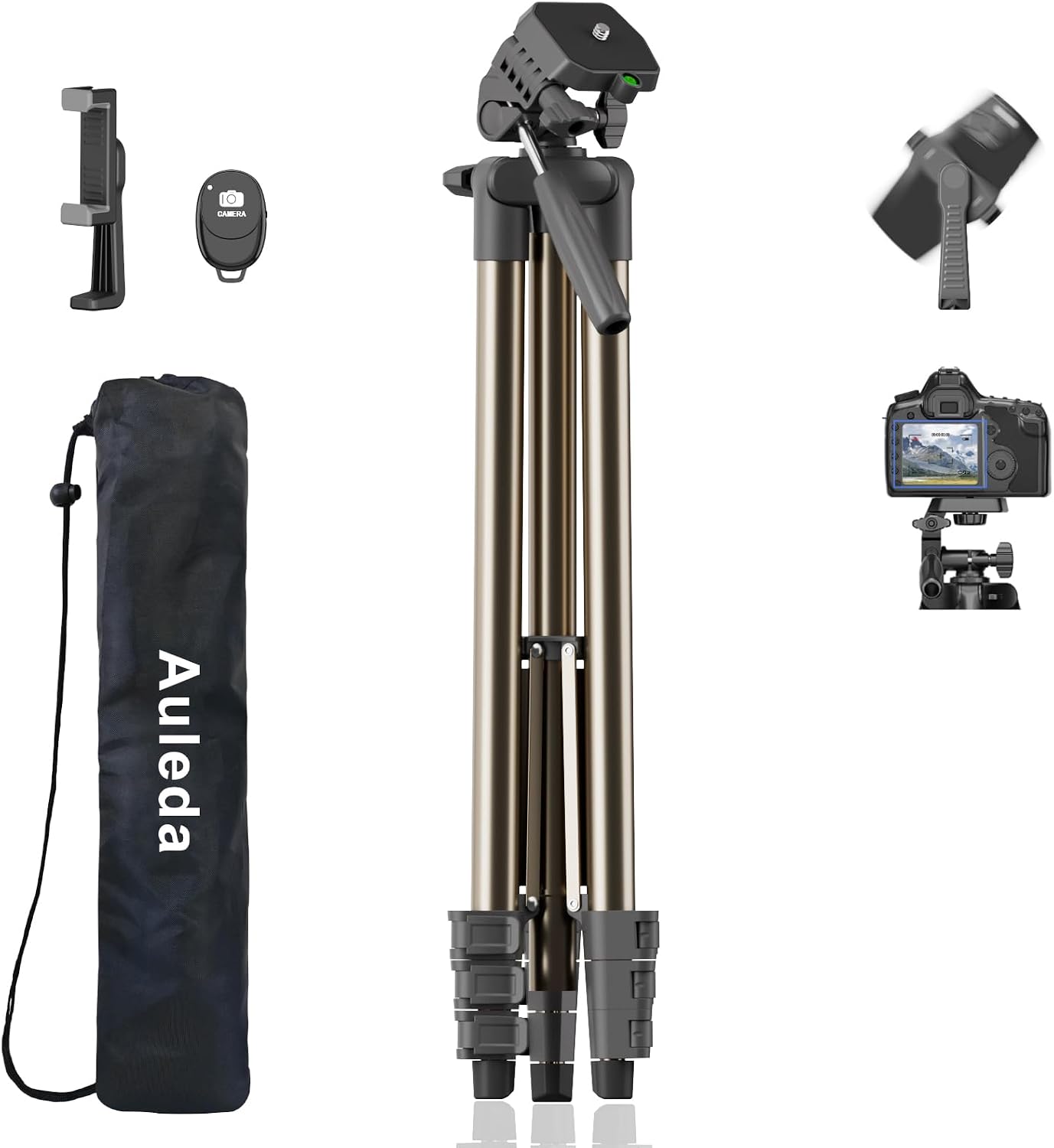 Auleda 71 6.6 LB VT-831HYS Camera Tripod Aluminum Tall Tripod Stand Compatible with Canon Nikon with Wireless Remote