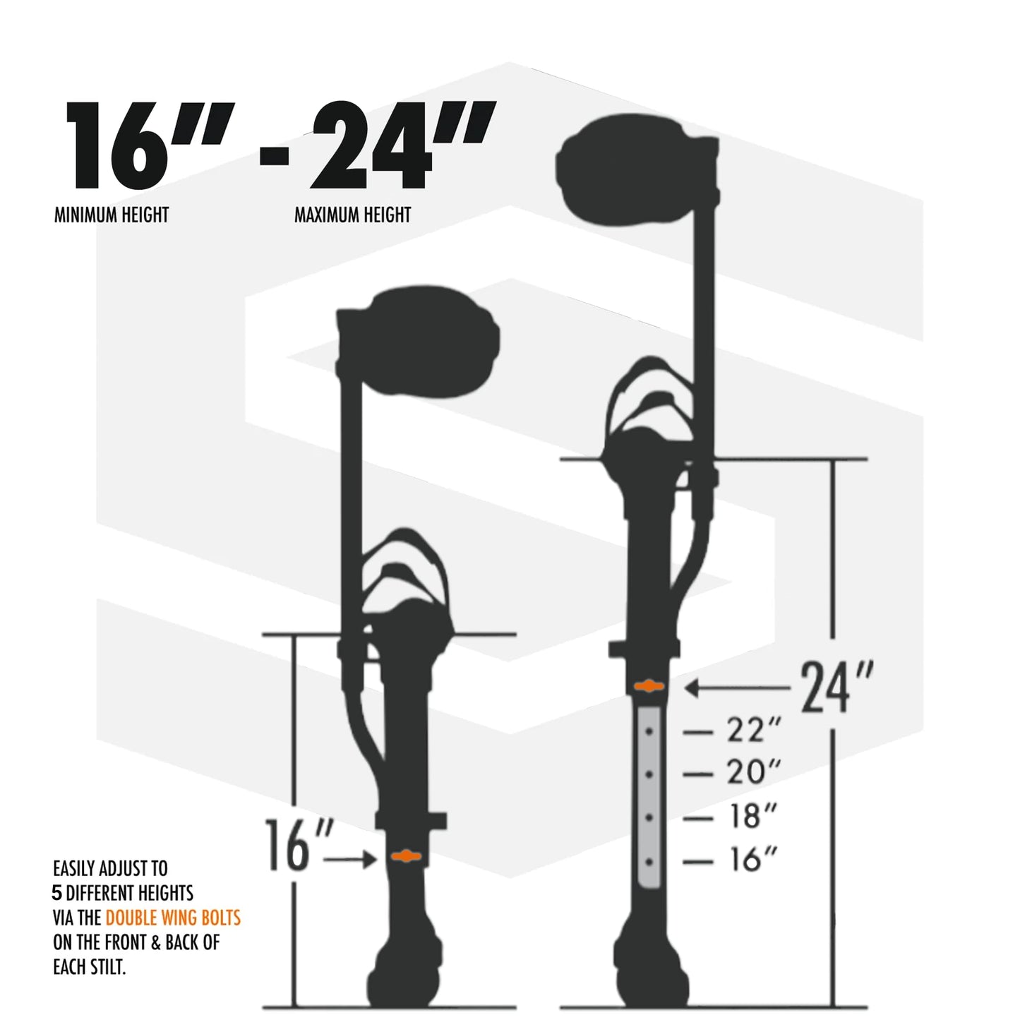 SurPro Single-Sided Magnesium Drywall Stilts, 16” - 24” Height, Interlock Enhanced Contractor-Grade Stilts (S1-M-1624) for Drywallers, Painters, Ceiling Work, Stilts Drywall