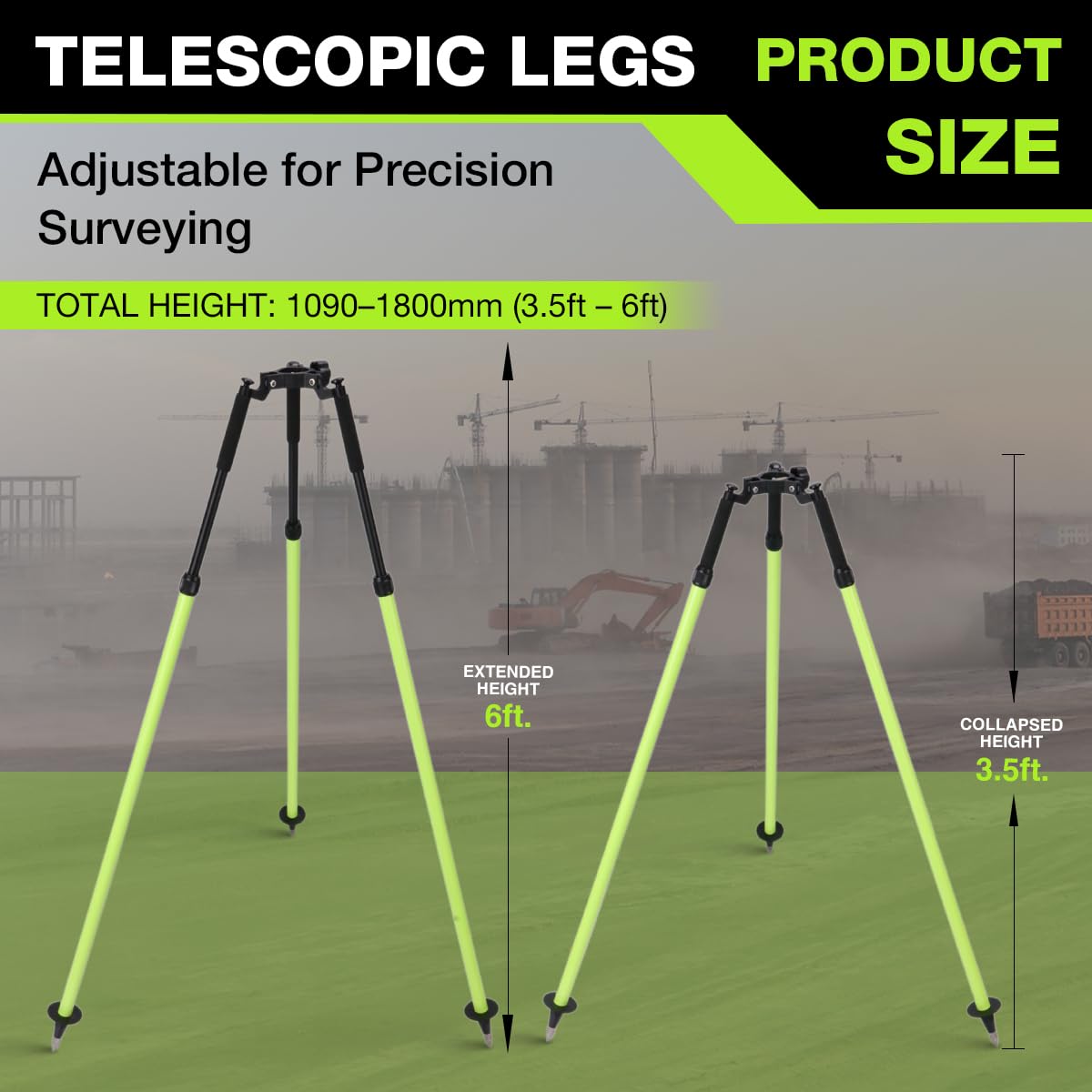 MOETER Aluminum Surveying Tripod for Survey Pole, GPS Pole – Thumb Release Survey Tripod with Extendable Legs, 5/8" Head for GNSS, Total Station Use (Green)