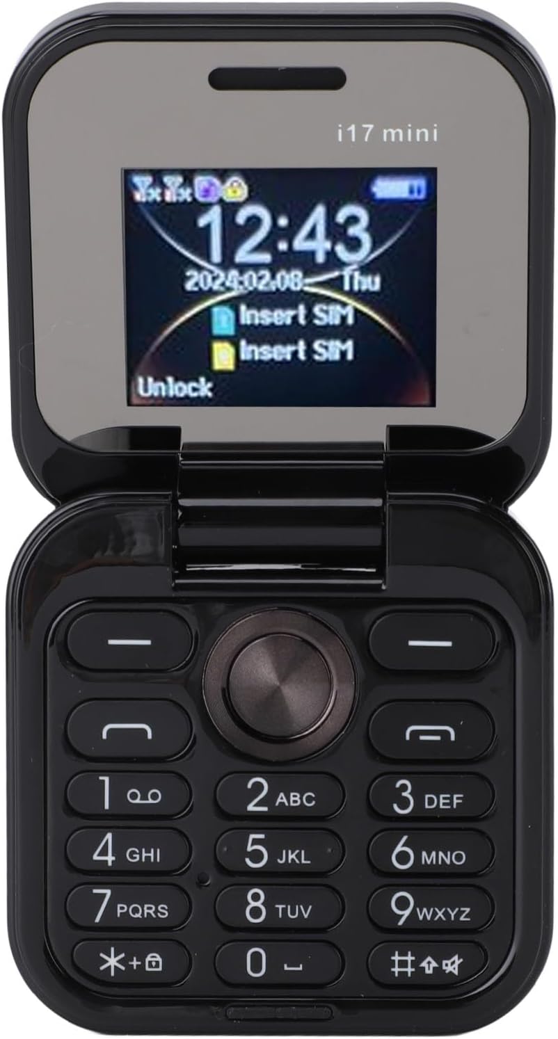 Brrnoo Flip Small Cell Phone Dual Nano SIM Media Player HD Rear Camera LED Flashlight GSM Network Seniors (Black)