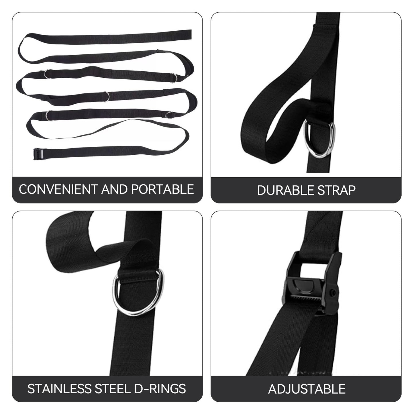 GKAI-XYZ Door Anchor Strap for Resistance Bands - Multi-Point Door Gym Attachment with 5 Stainless Steel D-Rings - Adjustable Home Fitness Equipment for Full Body Workout & Strength Training