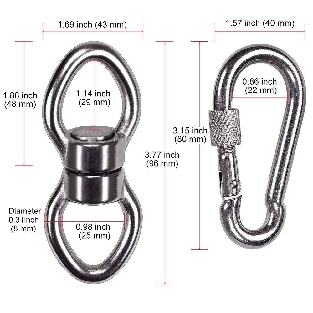 SELEWARE Silent Bearing Swing Swivel with 2 Carabiners, 360° Rotational Device Hanging Accessory for Tree Swing, Hammock Chair, Yoga,1200LB Capacity