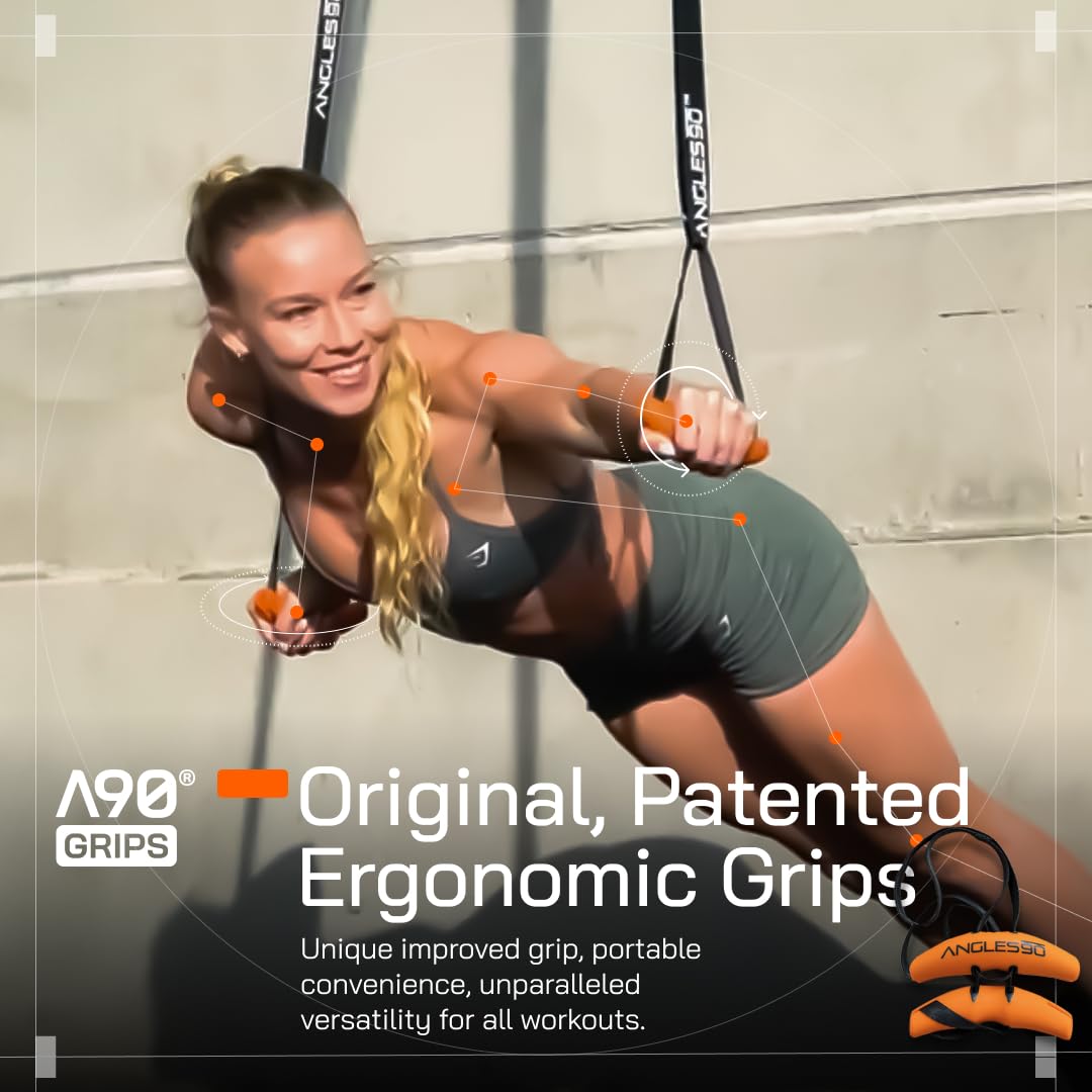 Angles90 Grips - The Original Gym Pull Up Grip Handles | Gym Handles - Lat Pulldown Attachments - Perfect Grips for T-bar Row, Cable Machine, D Handle - Grip Strength Trainer - Gym Equipment - Lat Bar