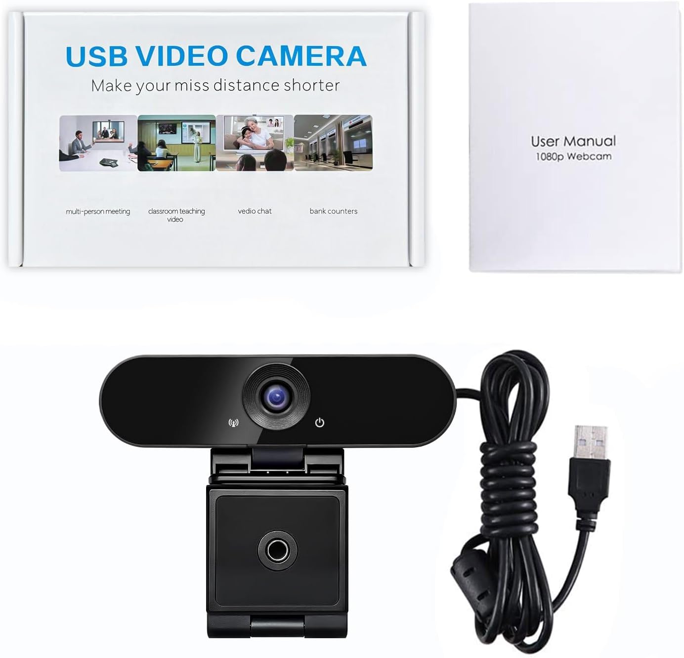 WEUNKNOWN 1080p Webcam with Dual Stereo Microphones & Privacy Cover, Full HD USB Desktop Web Computer Camera with Auto
