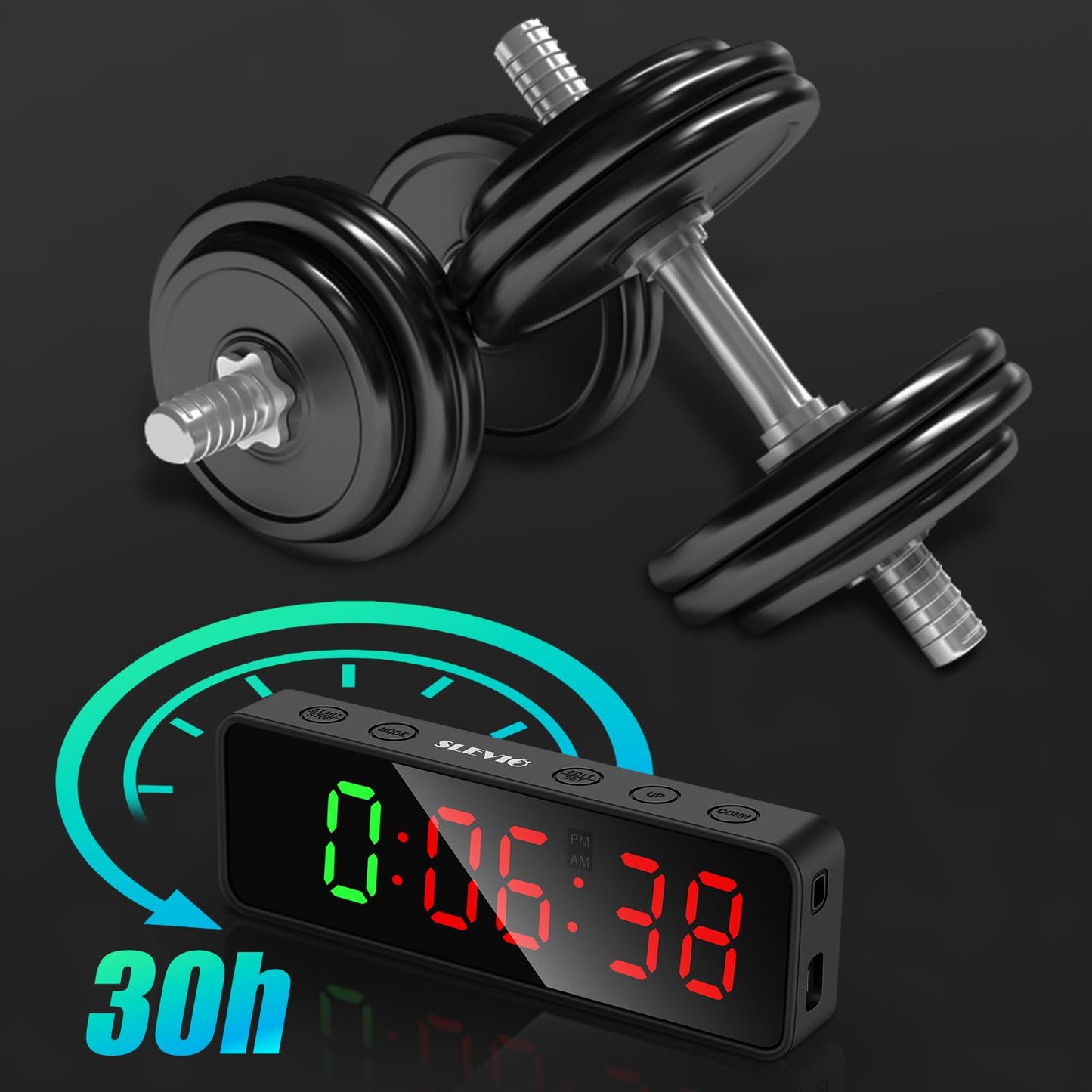 Small Gym Timer Clock Stopwatch Magnetic Workout Interval Timer, Large LED Digital Display, Home Accessories Countdown Clock for Home Gym Garage Schools (Matte Black)