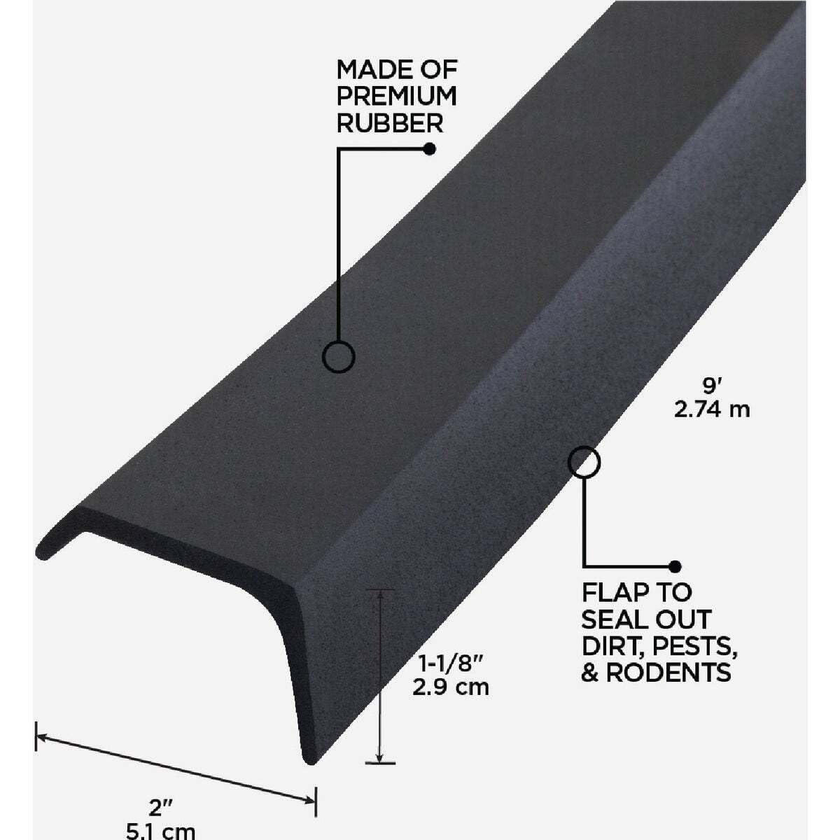 M-D Building Products 03723 9 ft. Black Rubber Garage Door Bottom Seal
