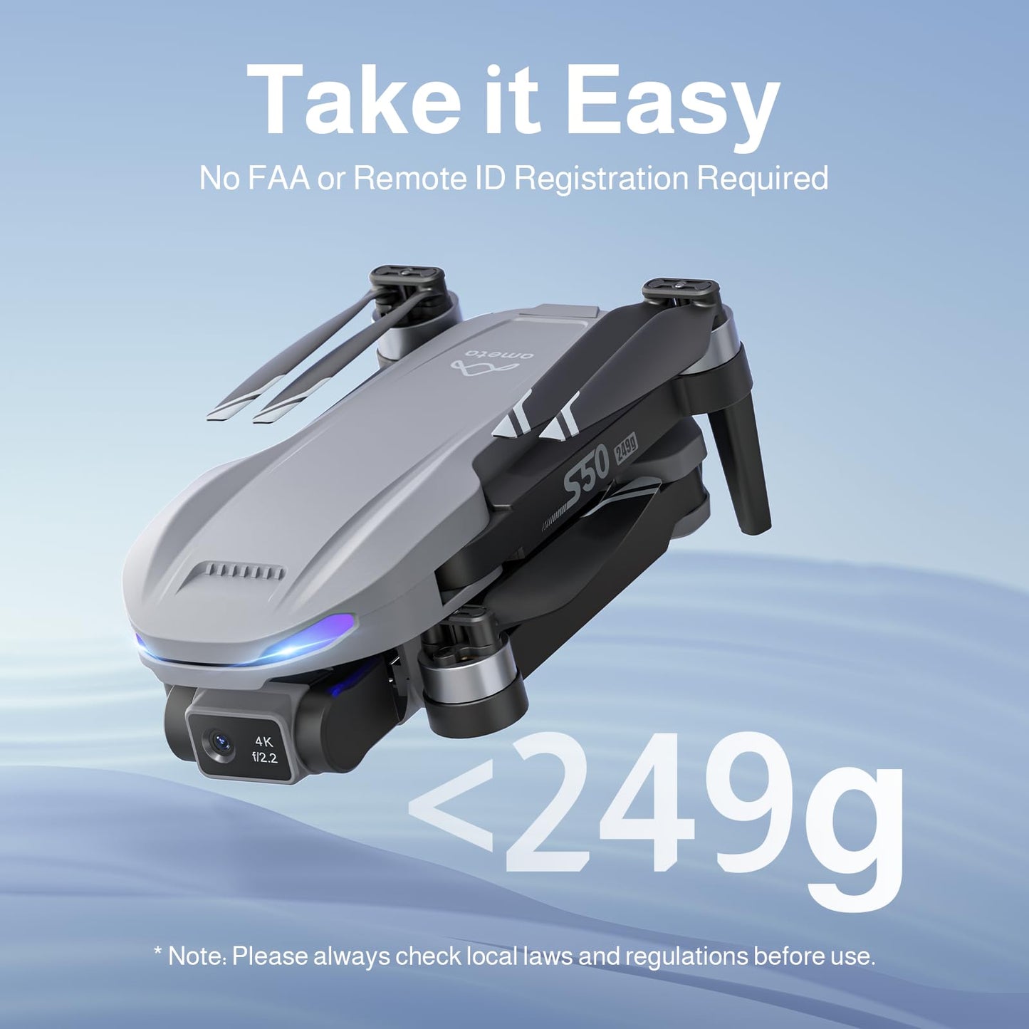 Ameta Drone with Camera 4K Professional with GPS, S50 Lite FPV Drone for Kids and Adults with Auto Return/ 50-Min Flight Time/Follow Me/Intelligent Mode/Gesture Control/ 1640 ft Range, Under 249g