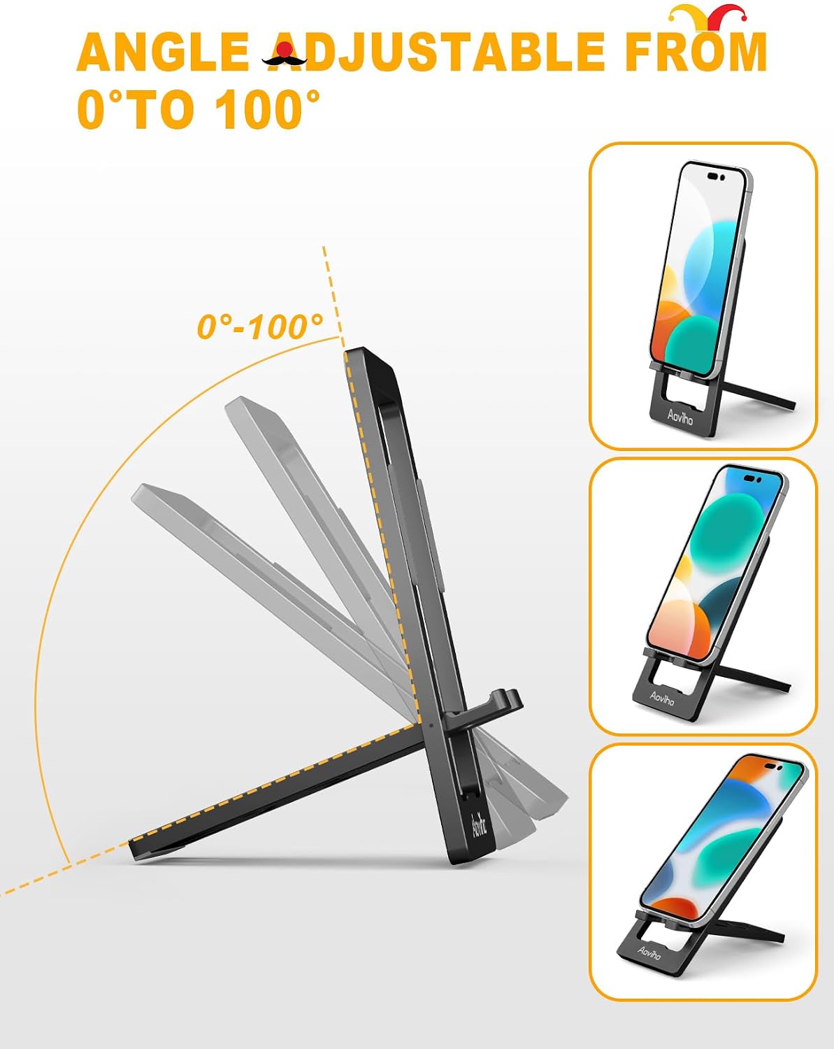 Aoviho 17 16 15 14 13 12 3.7"-7" Phone Stand for Desk, Ultra-Thin Foldable Aluminum Phone Holder, Portable Travel