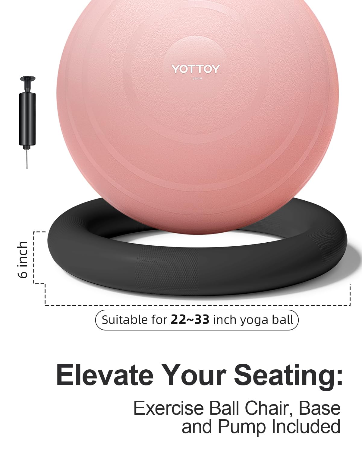 YOTTOY Balance Ball Chair,Exercise Ball Ring and Yoga Ball Chair for Office Use (Black)
