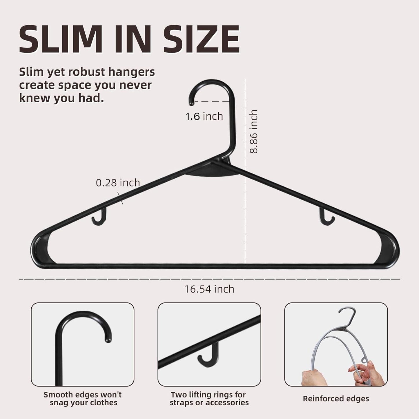 Plastic Hangers | Sturdy Space-Saving Design with Built-in Hooks - 20 Pack for Closet Organization