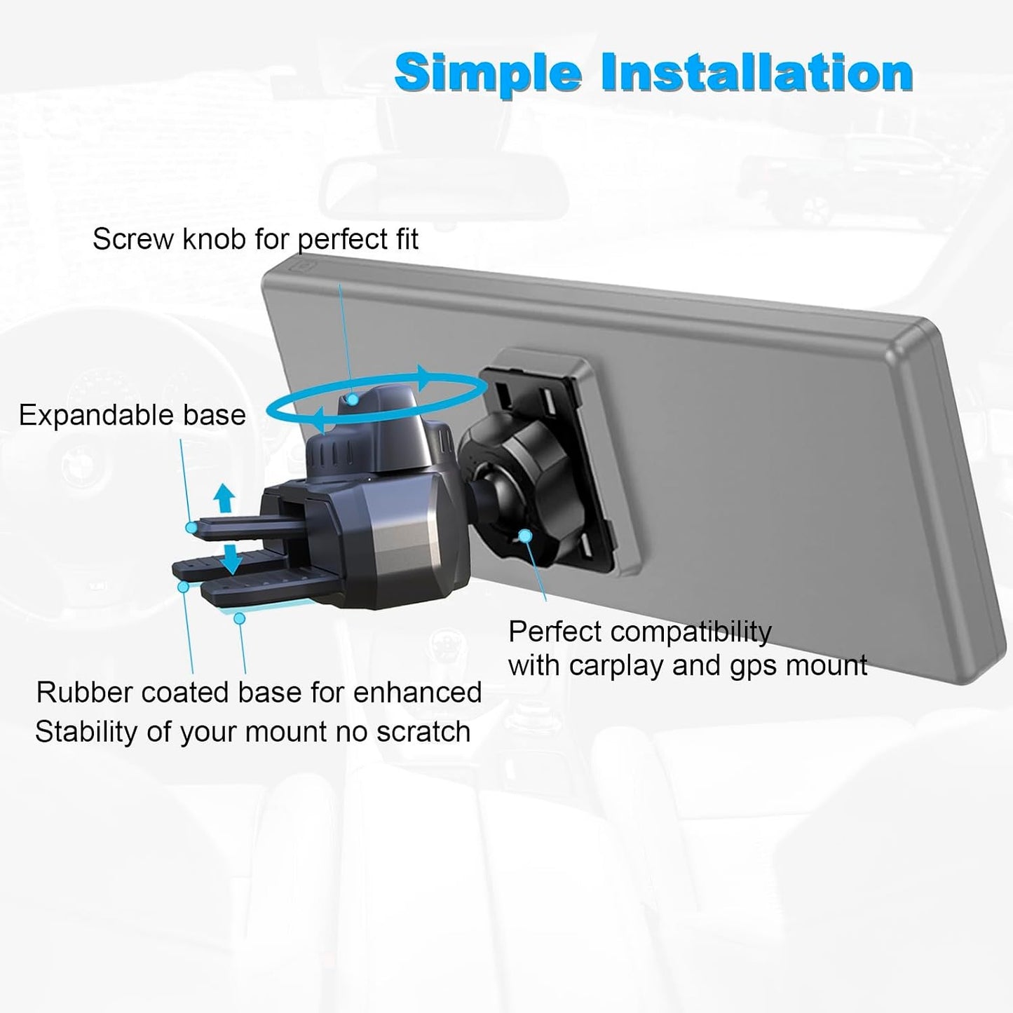 JCTRIWAY 360 CD Mount for Carplay Screen, Rotation CD Slot Carplay Mount for Car, Sturdy and Secure Carplays Holder