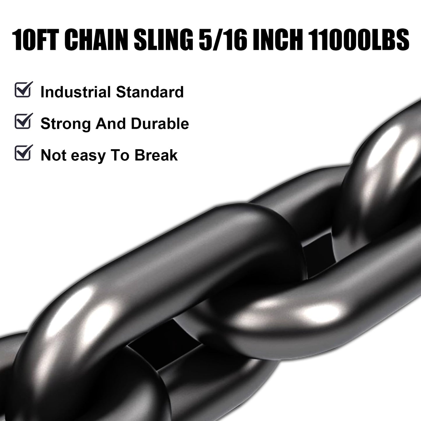 SALUINOKI 4 Chain Lifting Sling 5/16 inch x 10 Foot 11000 lbs with Gloves, Lift Chains Rigging with Hooks