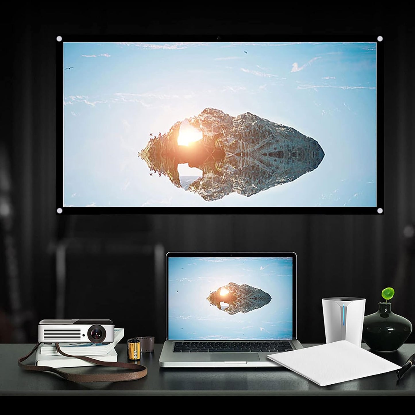 DAUERHAFT 16 9 Holes(60 inches) : Projection Screen, Foldable Portable Projector Movies Screens for Home Theater