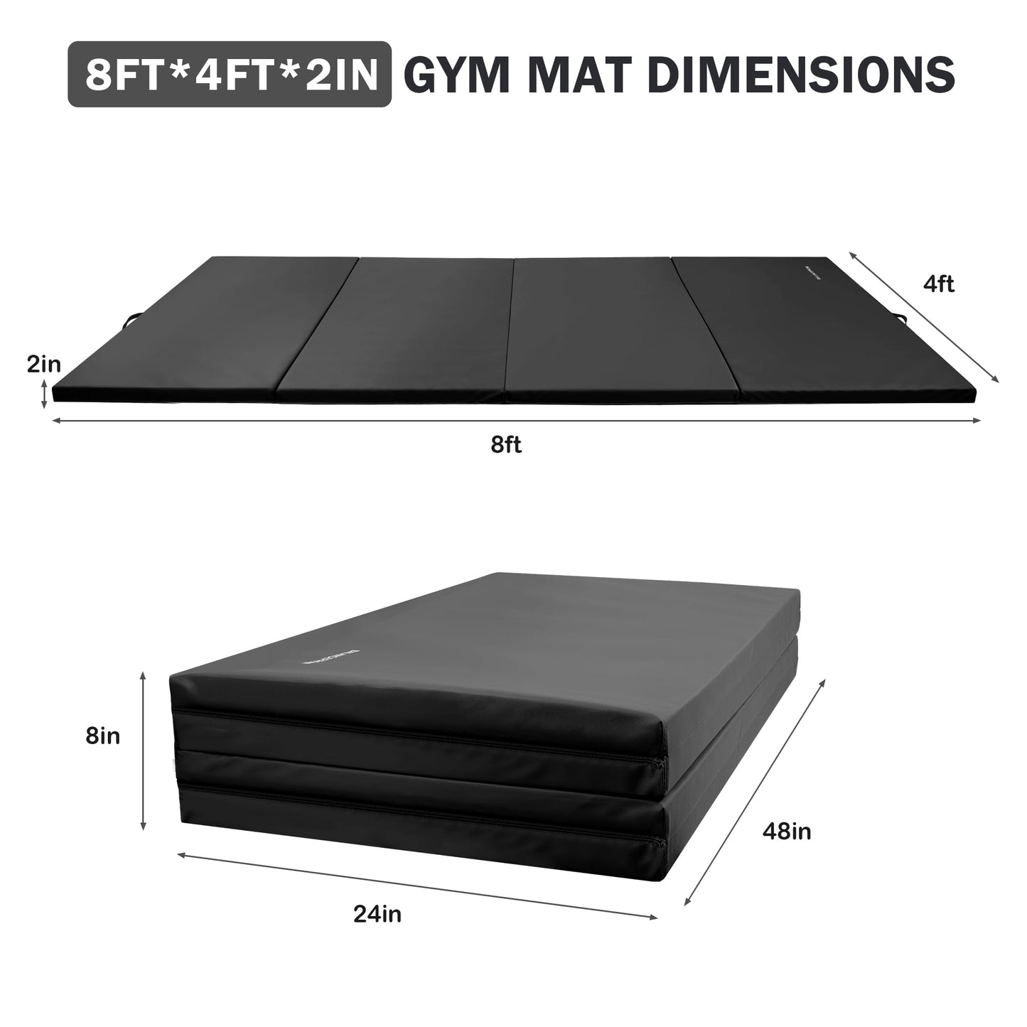Fitvids Gymnastics Mats for Tumbling, 4'x8'x2" Folding Exercise Gym Mat with Carrying Handles High-Density Anti-Tear Martial Arts Fitness Aerobics Mat for Home Gym Yoga Pilates MMA Core Training, Graphite