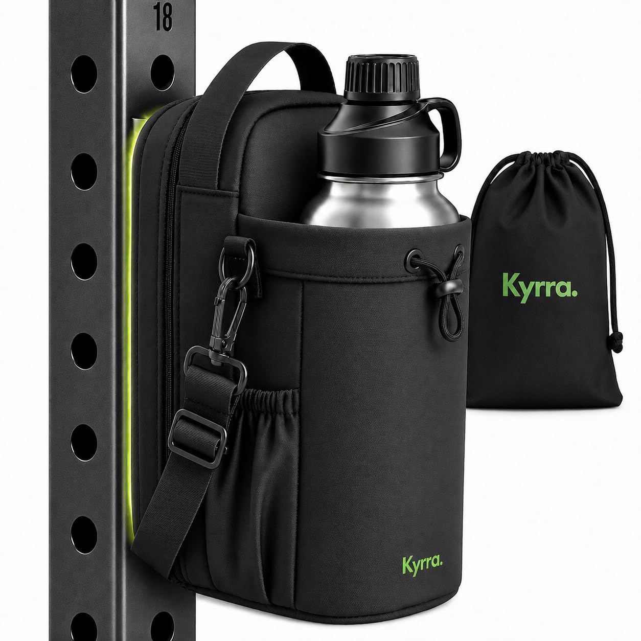 kyrra. Magnetic Gym Bag with Water Bottle Holder Crossbody Bag Strong Magnetic Attachment Fits 40oz Bottles Phone Pocket & Bonus Pouch Gym Accessories for Men and Women