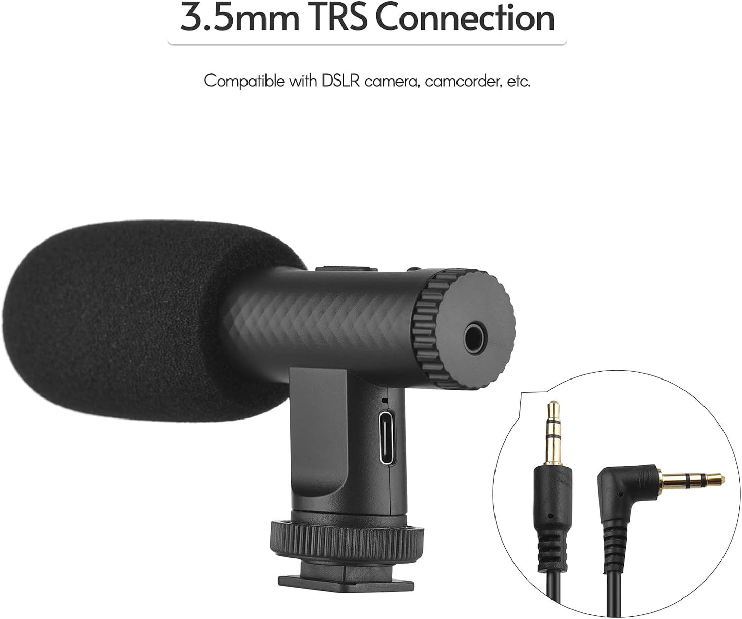 Namolit 3.5mm Portable Stereo Microphone Video Recording Mic TRS Plug Built-in Rechargeable Battery for DSLR Cameras