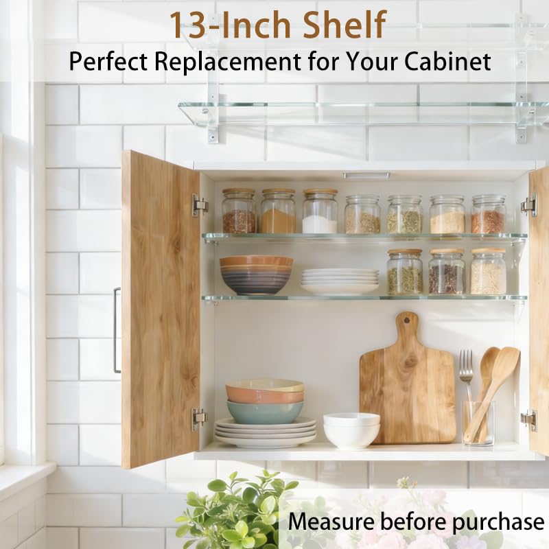 Yunguzi 2 PCS 13 Inch Acrylic Medicine Cabinet Shelves – Clear Replacement Cabinet Shelf for Bathroom, Kitchen, Living Room, Wall-Mounted & Hanging Cabinets