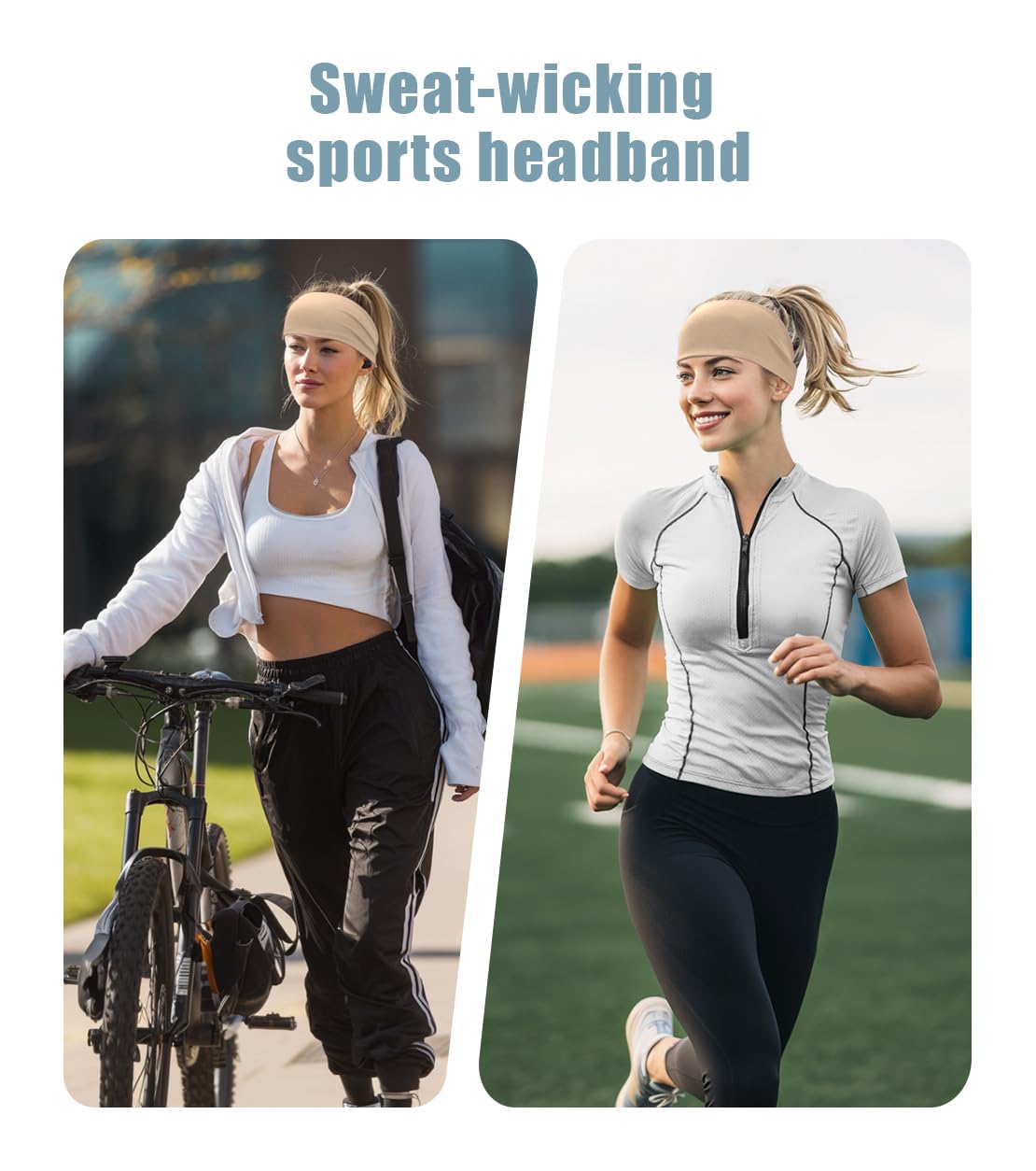 4 PCS Sweat-Guiding Double-Layer Sports Headbands, Stretchy Durable Sweatband Hairbands for Men Women Fitness Running Dance Yoga (Nude Pack)