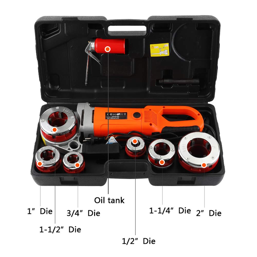 Consfly Portable Electric Pipe Threader Pipe Threading Machine with 6 Dies, 2300W Pipe Threading Tool for Galvanized Pipe Iron Pipe Threading 1/2" to 2" (110V)