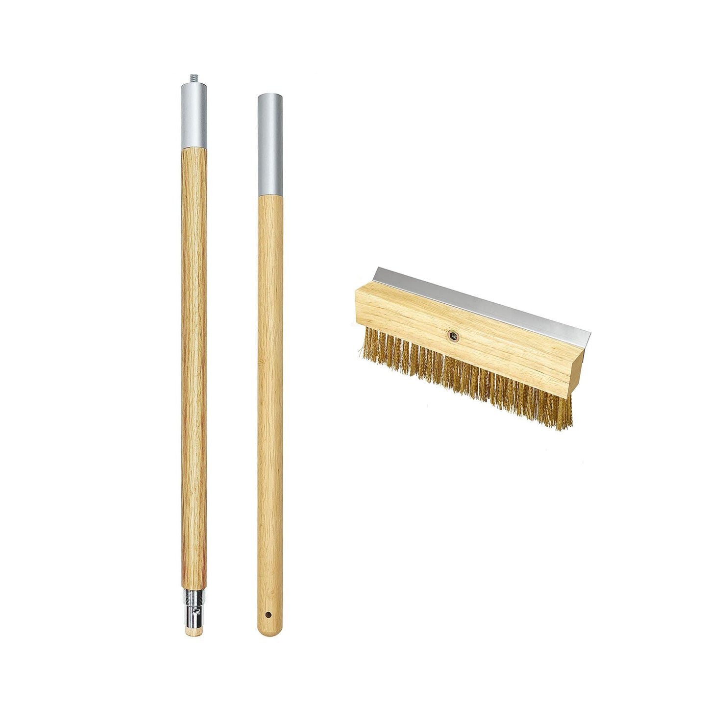 Commercial Oven Brush - Long Handle Pizza Oven Scraper Brush with Nylon & Brass Bristles for Grill & Bakery Cleaning