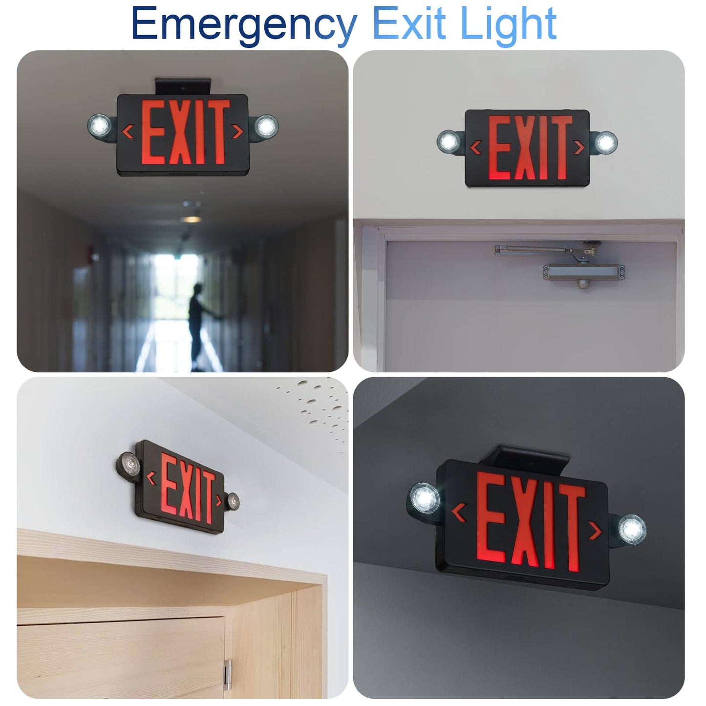 GZRUIYANG Black Housing Exit Sign with Emergency Lights Red, LED Emergency Exit Light with Battery Backup, UL 924 Certified, AC 120/277V, Commercial Emergency Lights Combo for Business - 2 Pack
