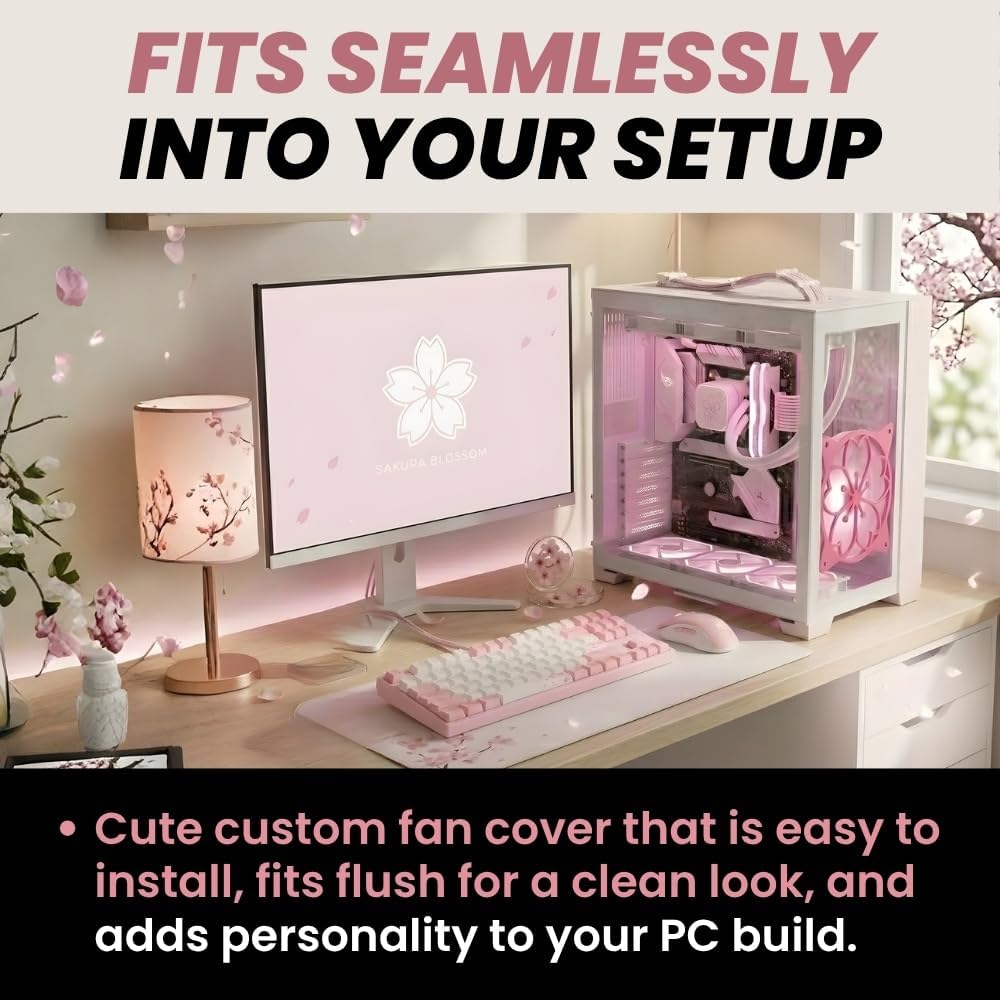 120mm SplashNColor Sakura Fan Grill Decorative Cover, Super Cute Functional Cherry Blossom Cooling PC Fan Cover