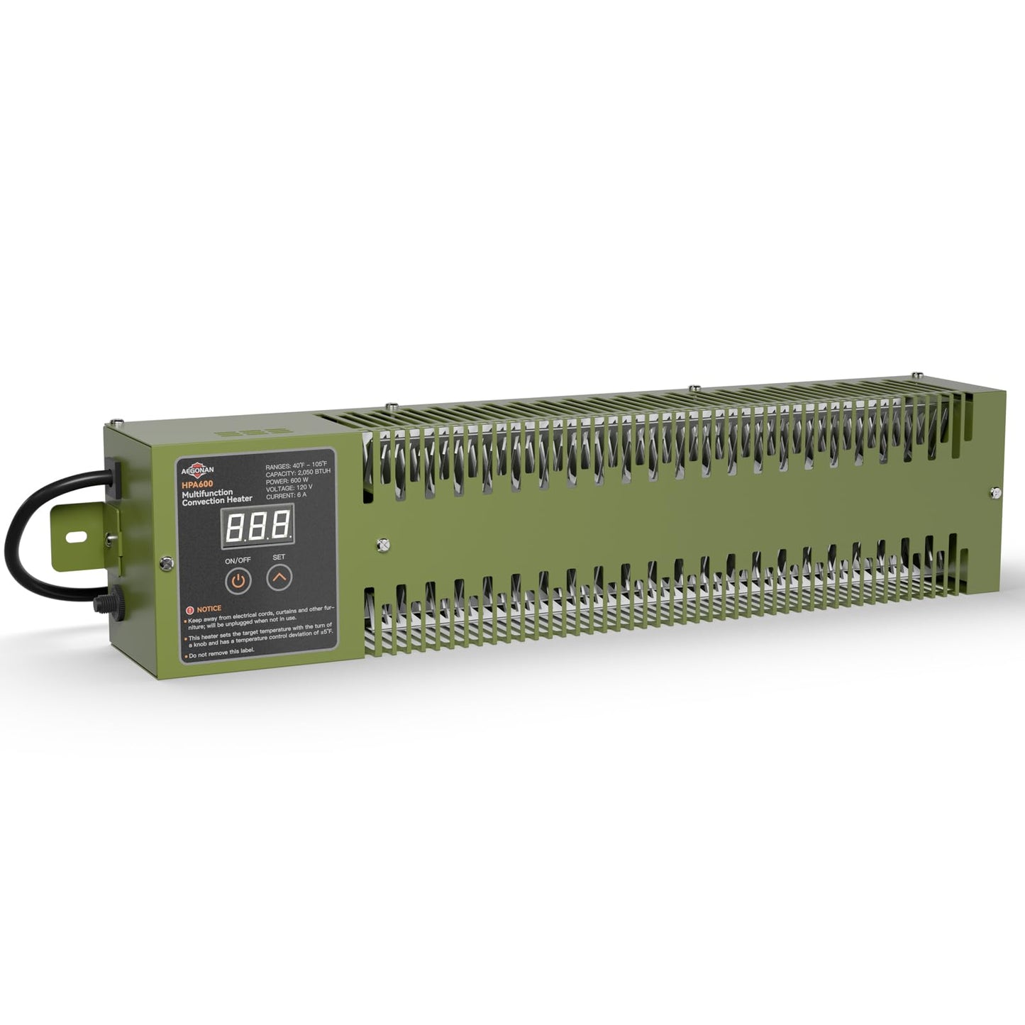 AEGONAN Utility Heater with Built-In Thermostat, 600W Electric Pump House Heater 120V, HPA600 Multifunction Convection Heater, Freeze Protection in Pump Houses, Utility Rooms, etc, Army Green